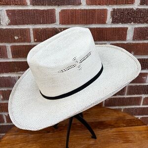 WESTERN EXPRESS INC off-white Cowboy Sz 7 rigid Straw Hat  Made in Mexico
